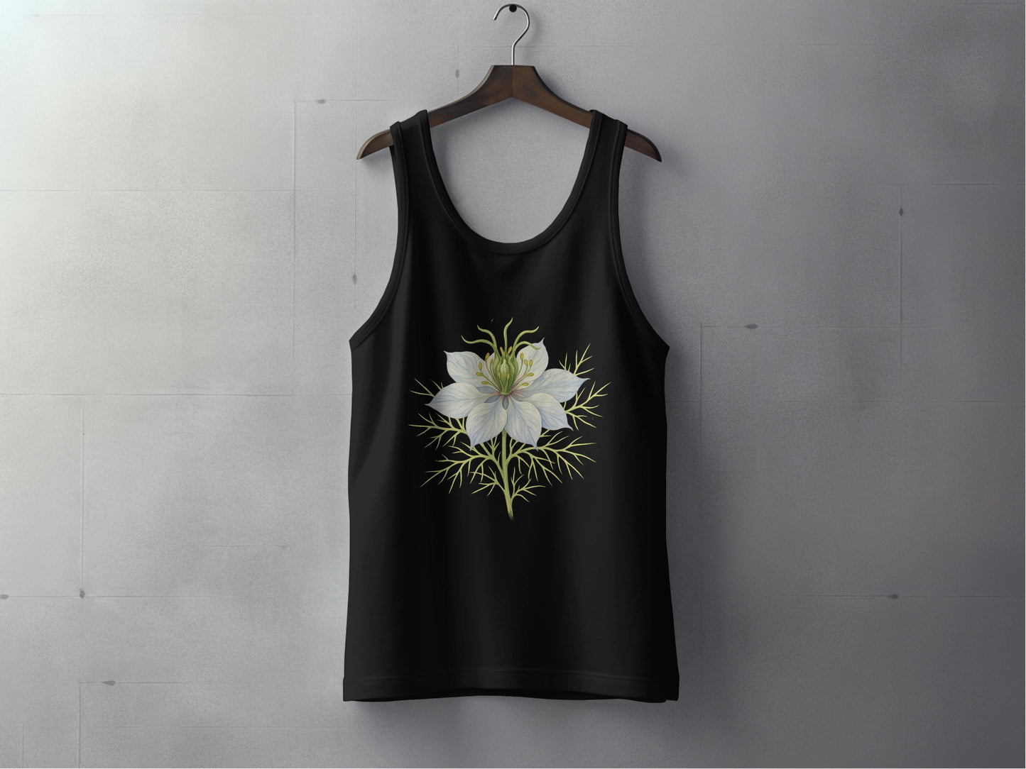 Elegant White Flower Design Black Tank Top product
