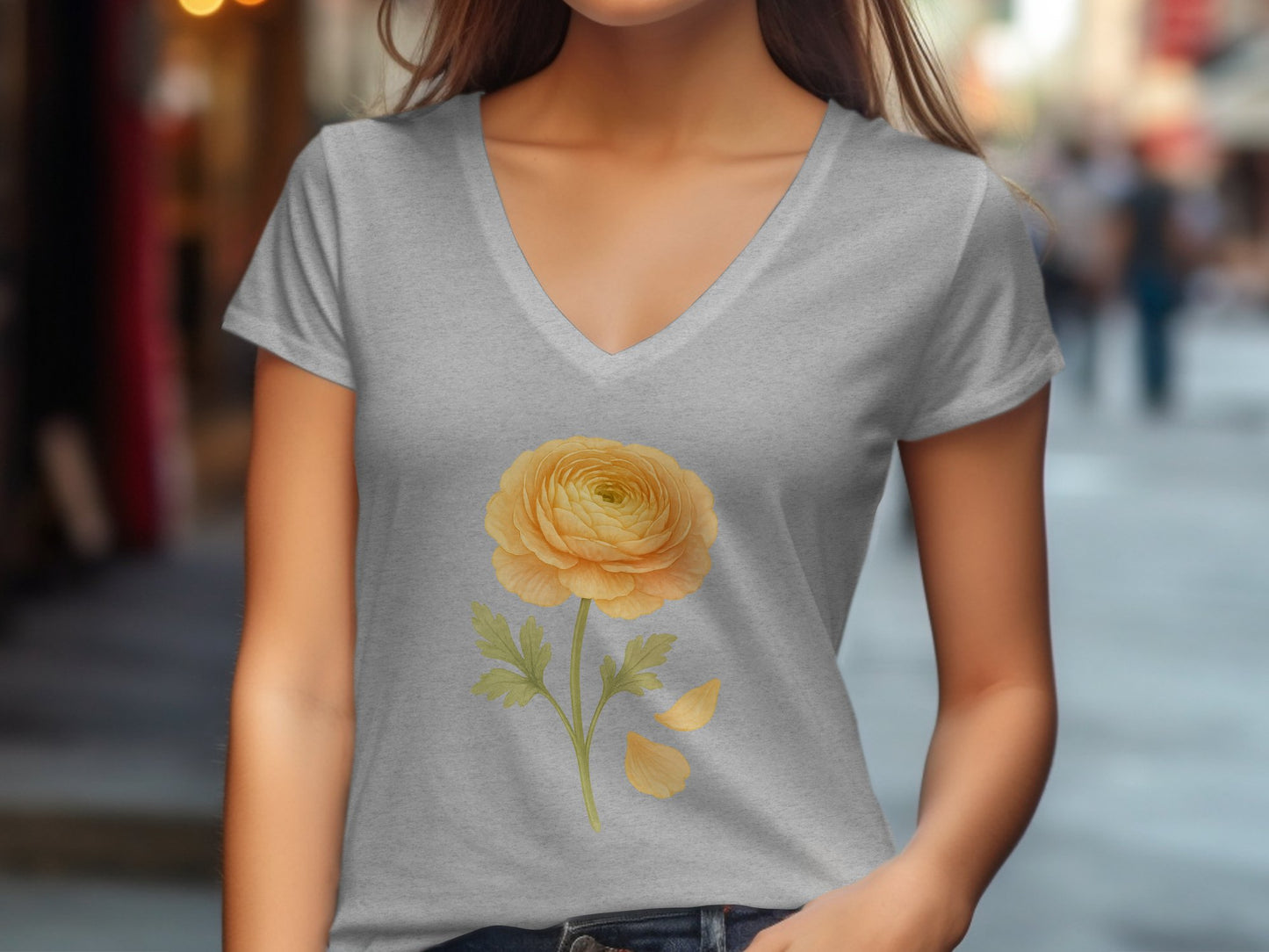 Yellow Flower Graphic V-Neck Women's T-Shirt product