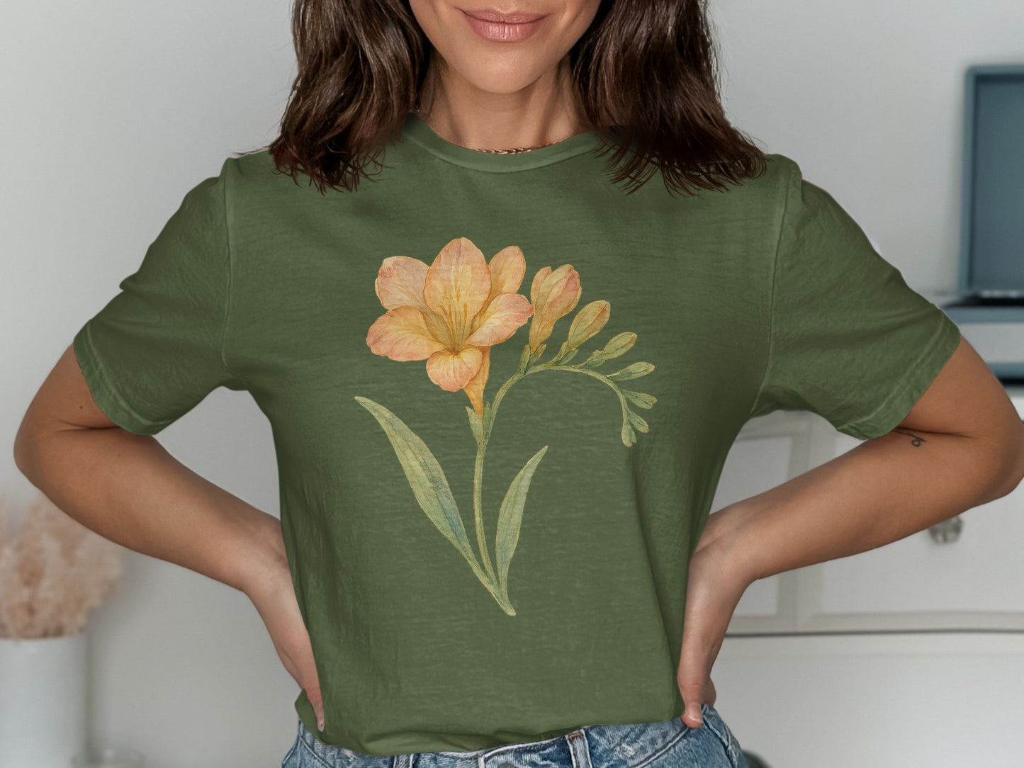 Green T-shirt with Orange Flower Graphic product type