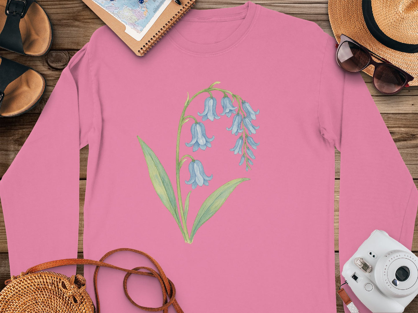 Pink Long Sleeve Shirt with Bluebell Flower product type