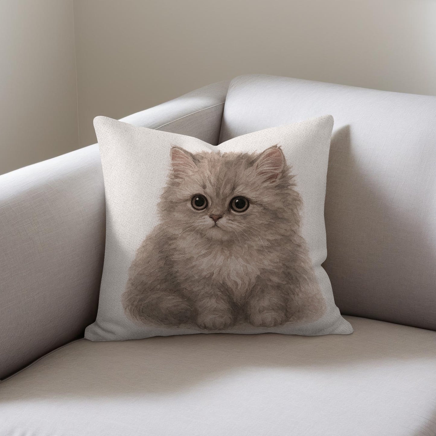 Adorable Fluffy Kitten Print Cushion Cover product