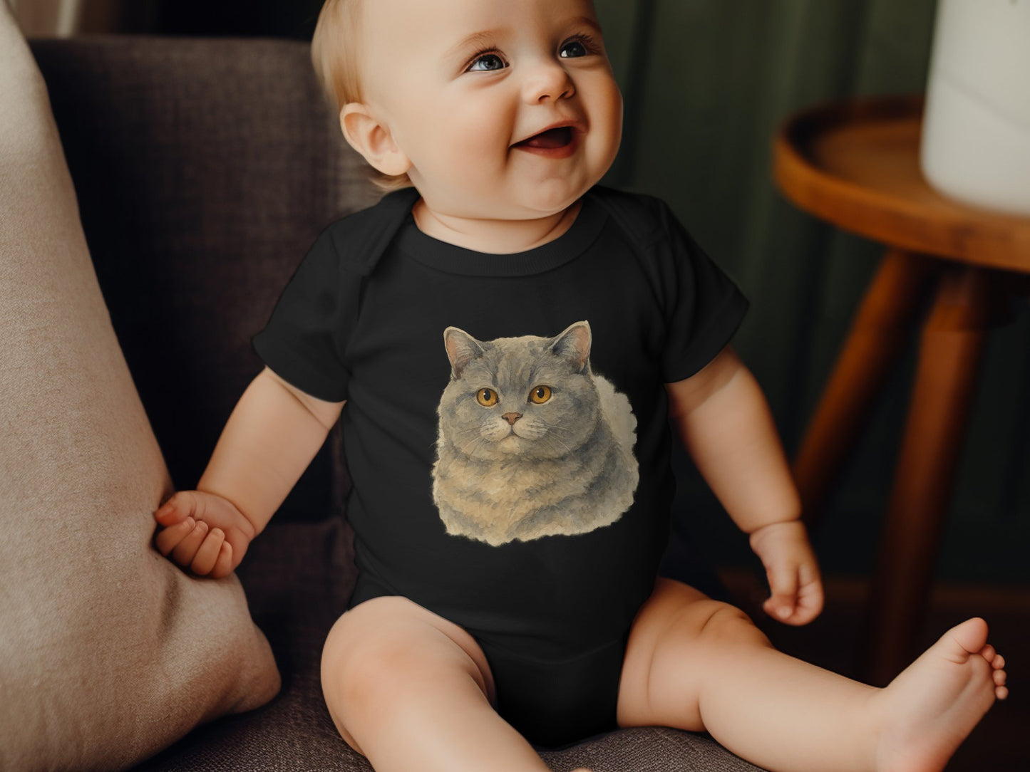 Cute Baby Bodysuit Featuring Fluffy Cat Design product type
