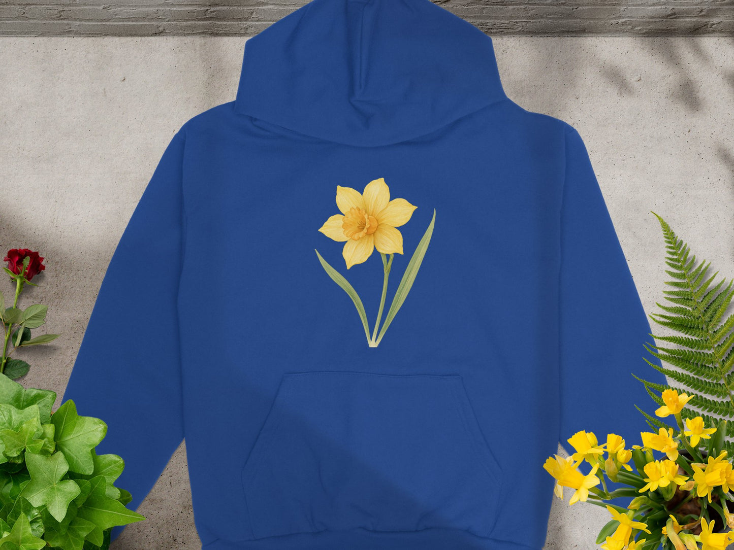 Blue Hoodie with Yellow Daffodil Print product type