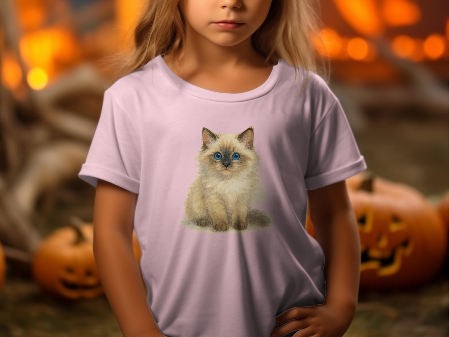 Cute Cat Print Design on Kids Halloween T-shirt product