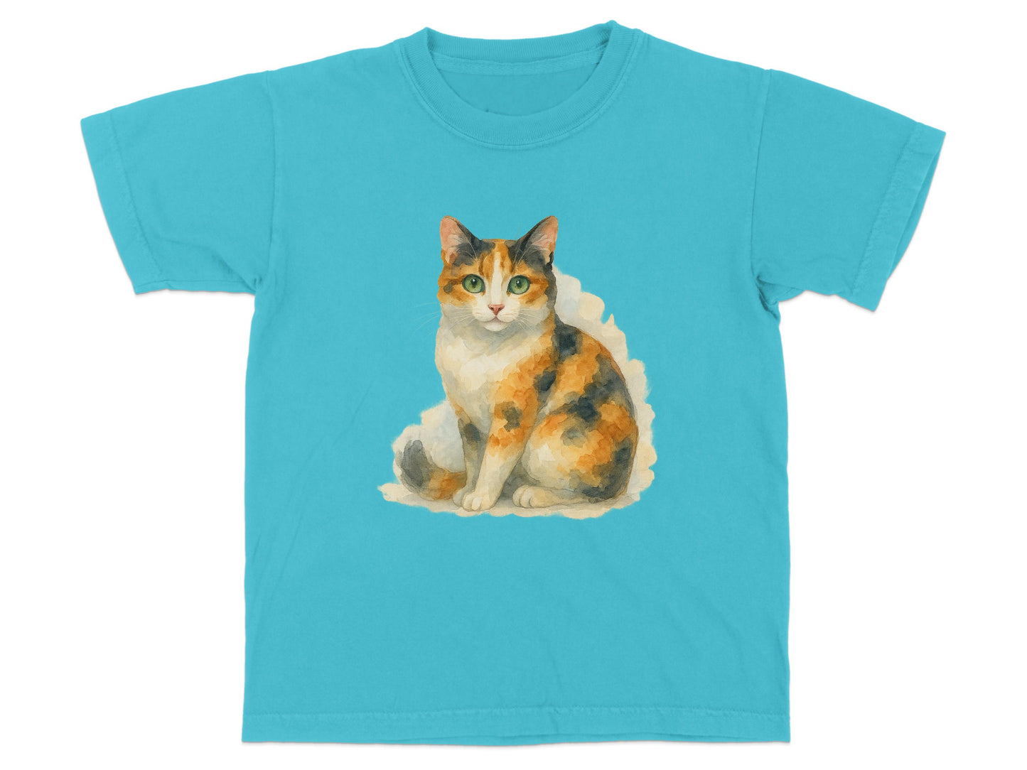 Adorable Cat Design Printed on Teal T-shirt product type