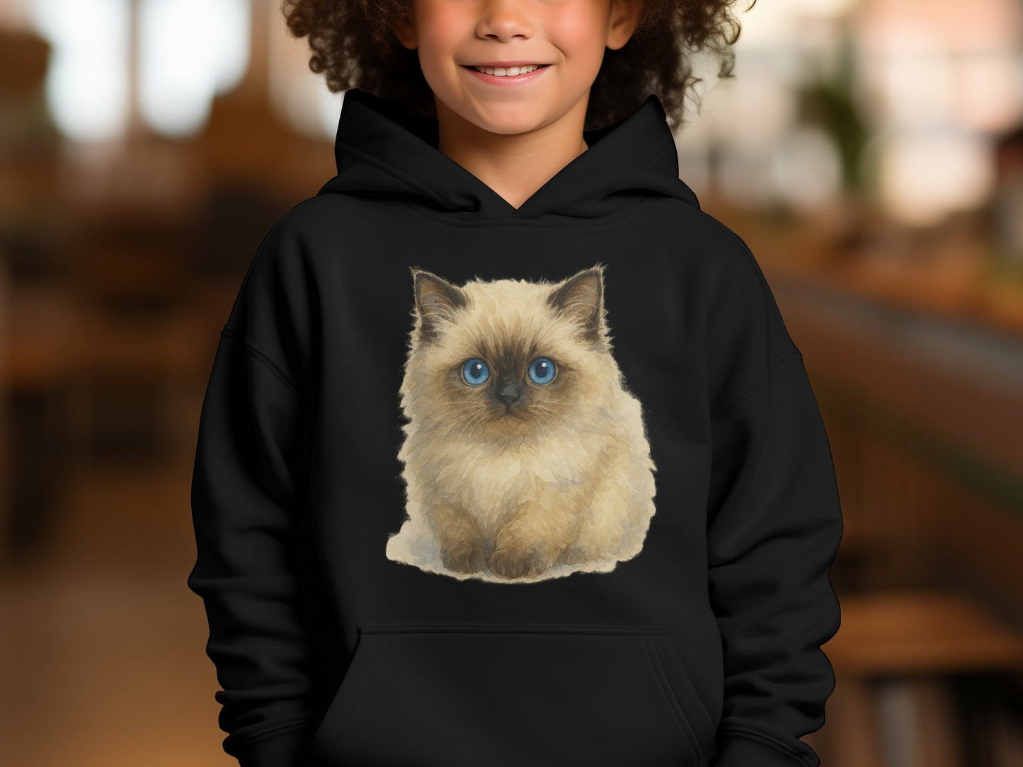 Adorable Fluffy Kitten Design on Kids Hoodie product type