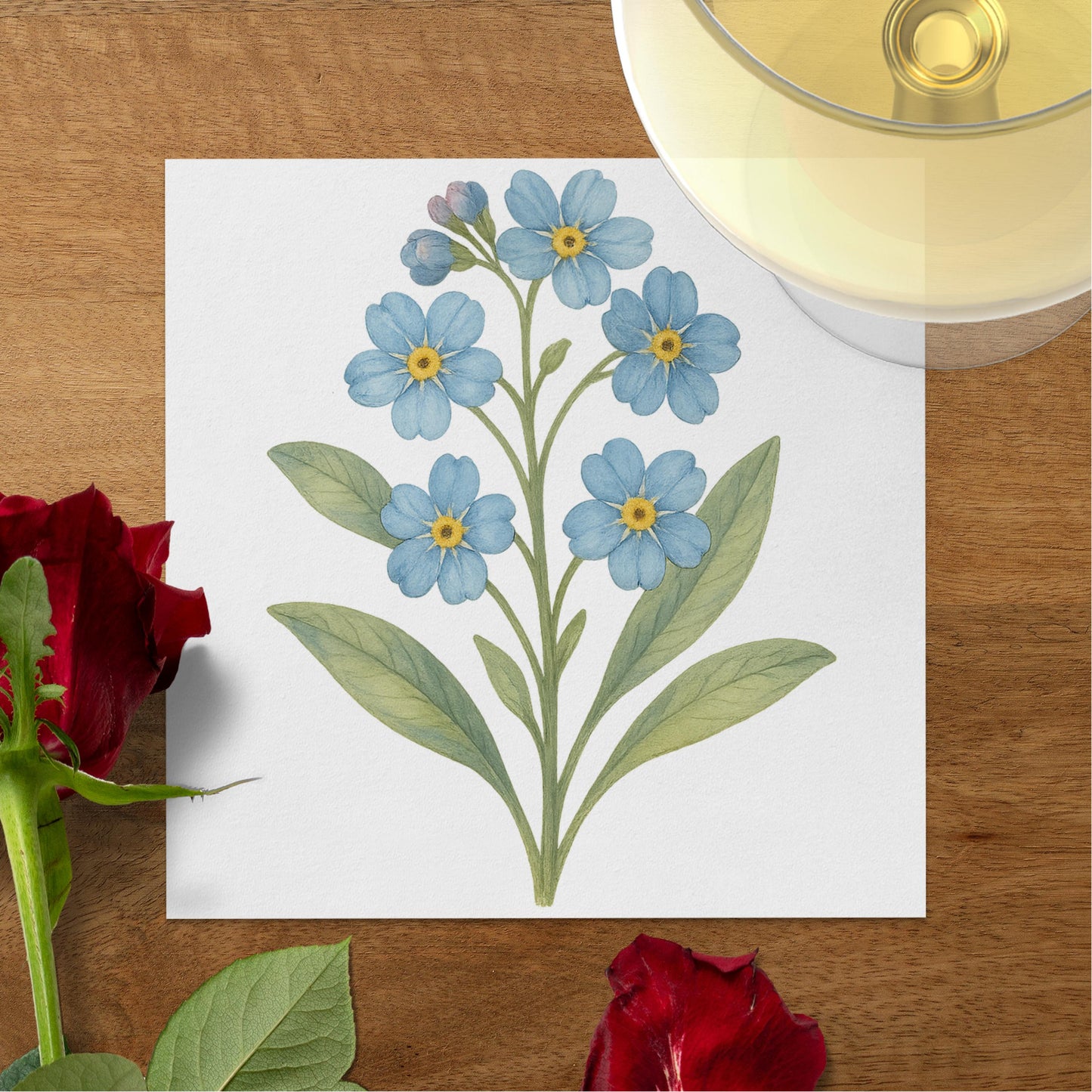 Blue Floral Painting with Red Roses Card product