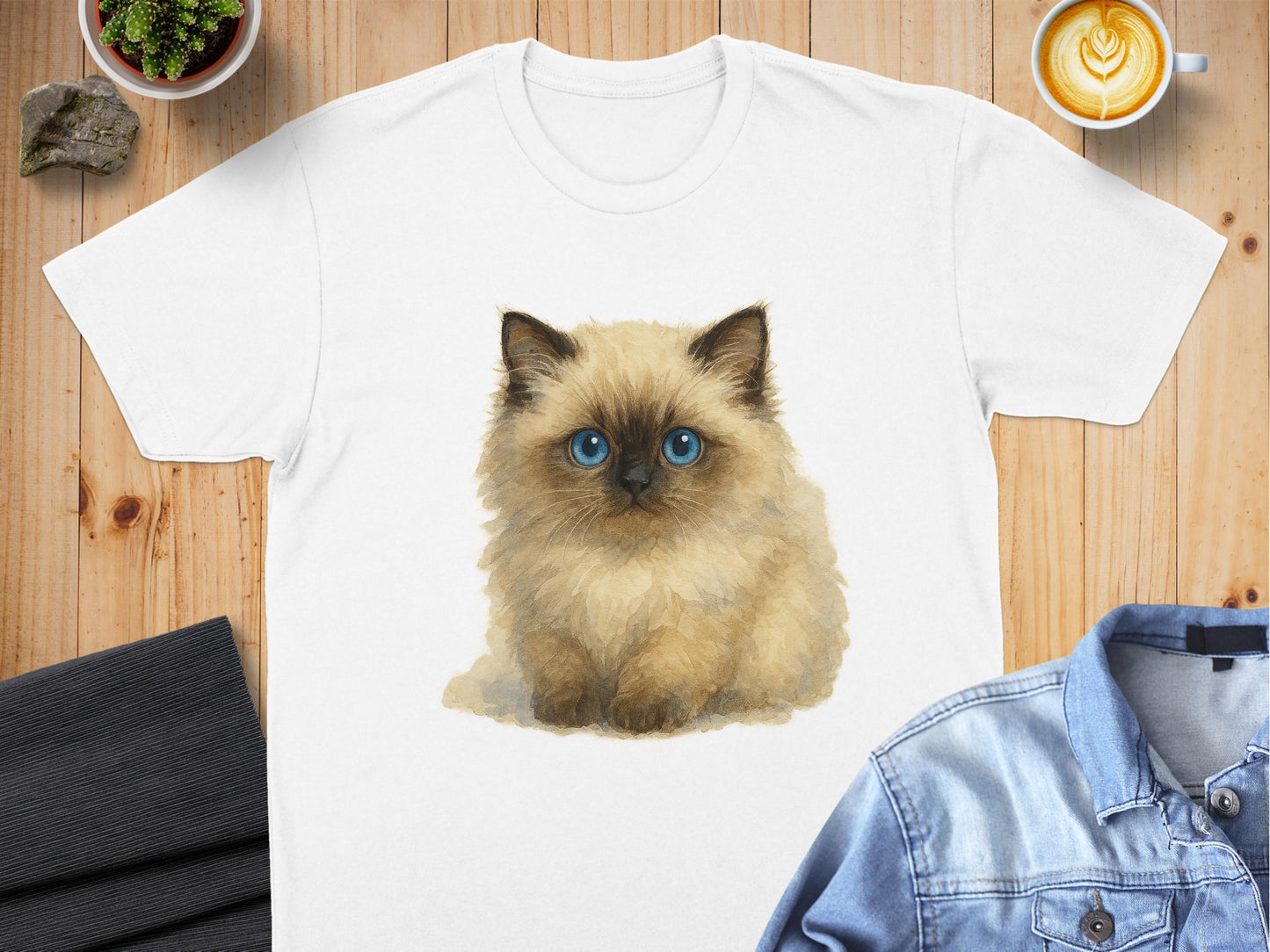 Adorable Fluffy Kitten Design on White T-Shirt product type