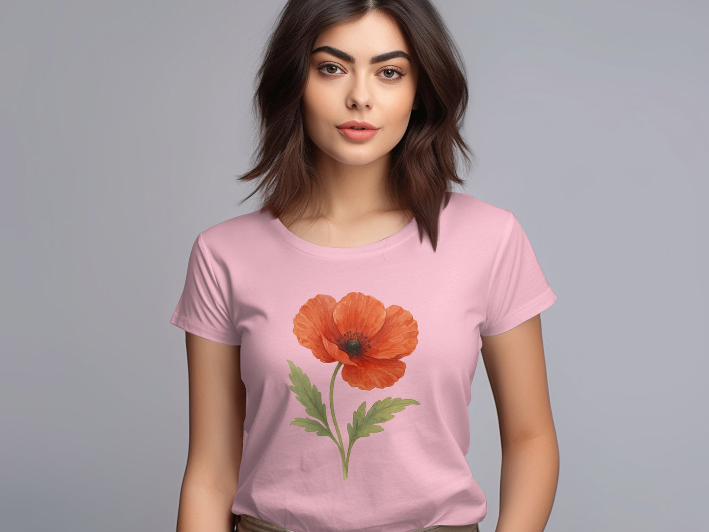 Poppy Flower Design Pink T-shirt Casual Wear Product