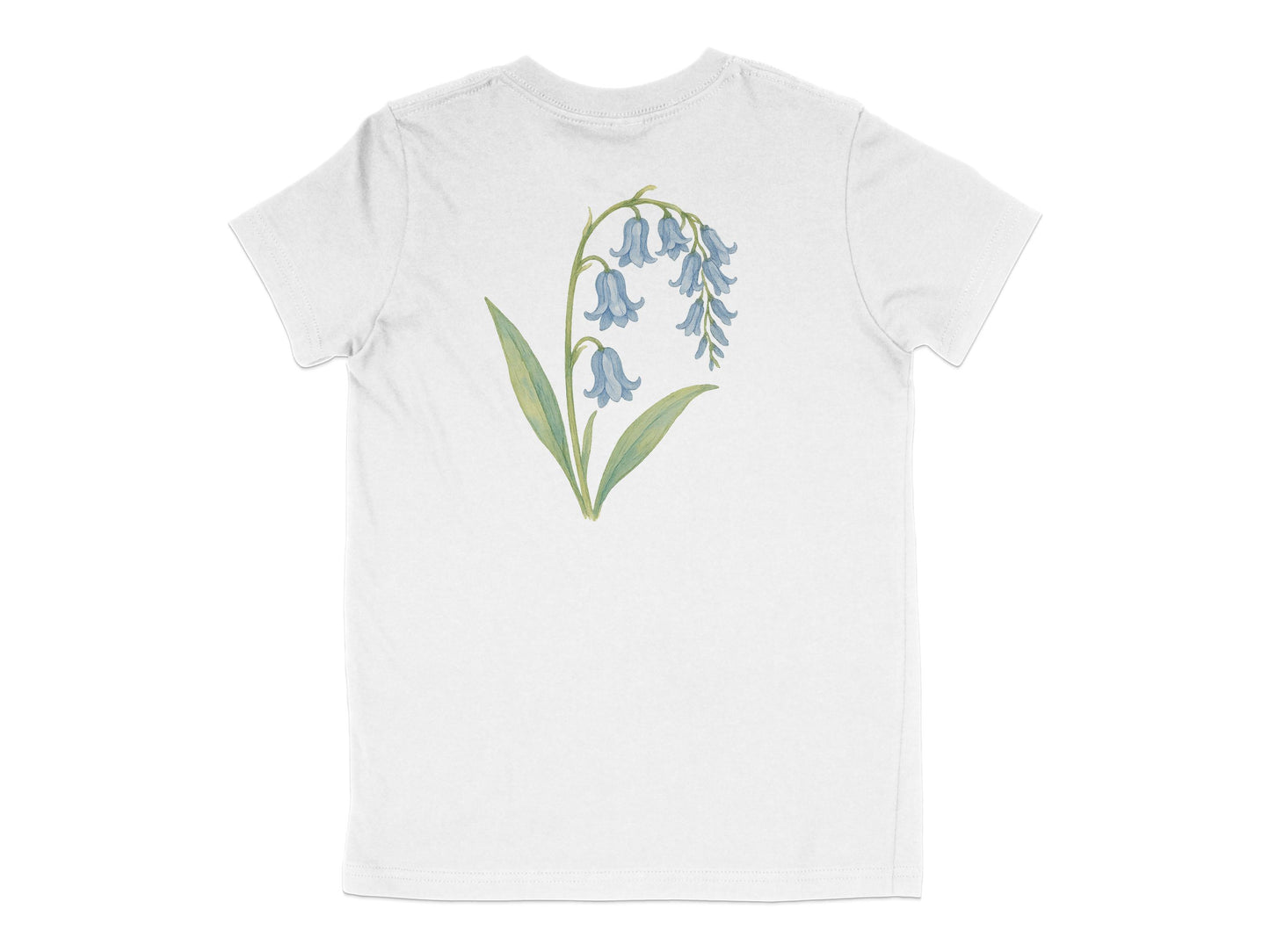 Elegant Bluebell Floral Print on White T-Shirt product