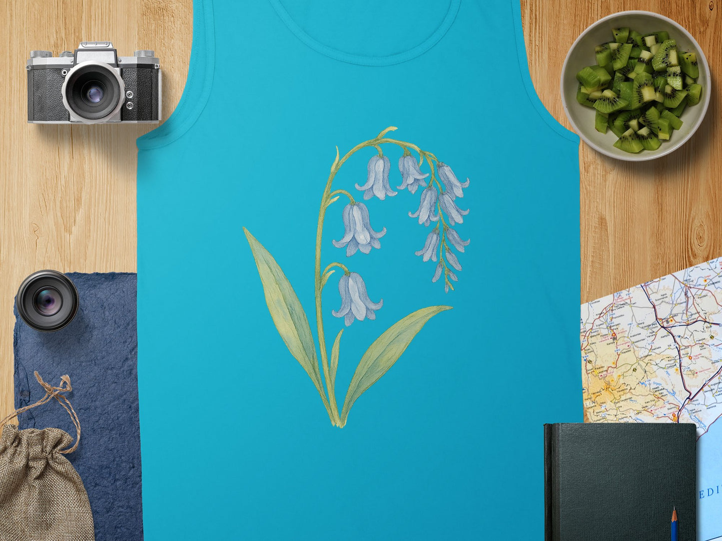 Blue Tank Top with Handpainted Bluebell Design product type
