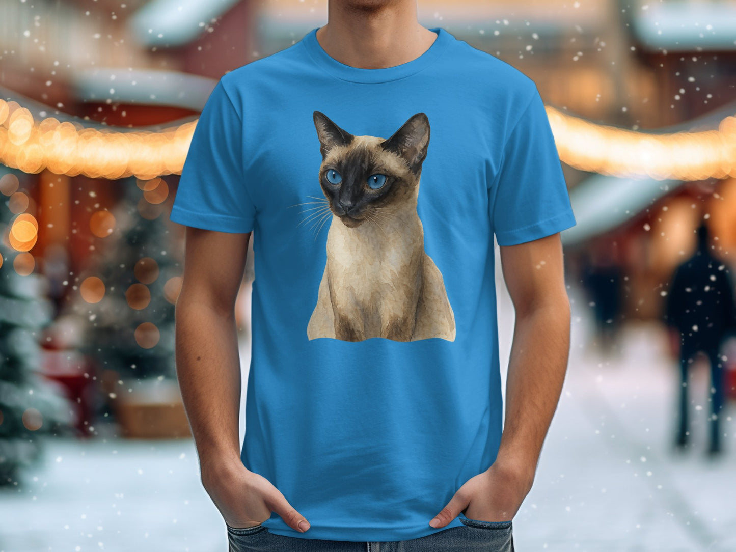 Stylish Blue T-Shirt With Striking Cat Print product type