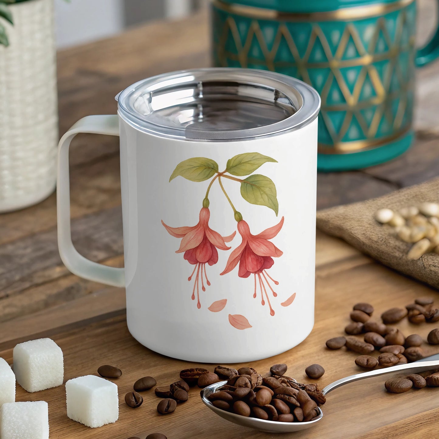 Floral Design Coffee Mug with Lid Practical Drinkware product