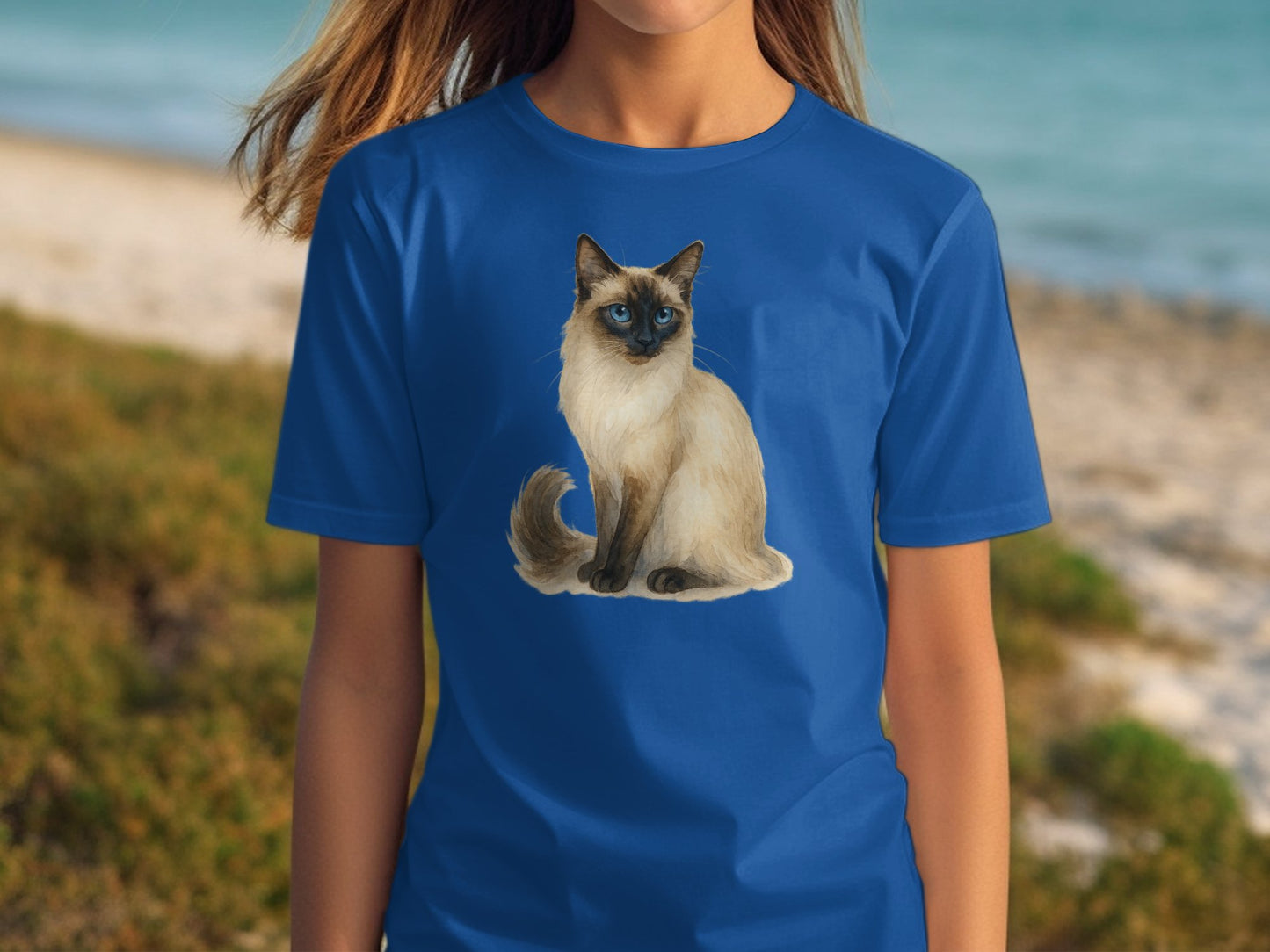 Blue T-shirt with Realistic Siamese Cat Graphic product