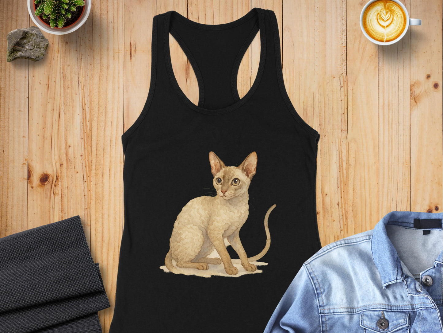 Unique Cat Graphic Print Black Tank Top product