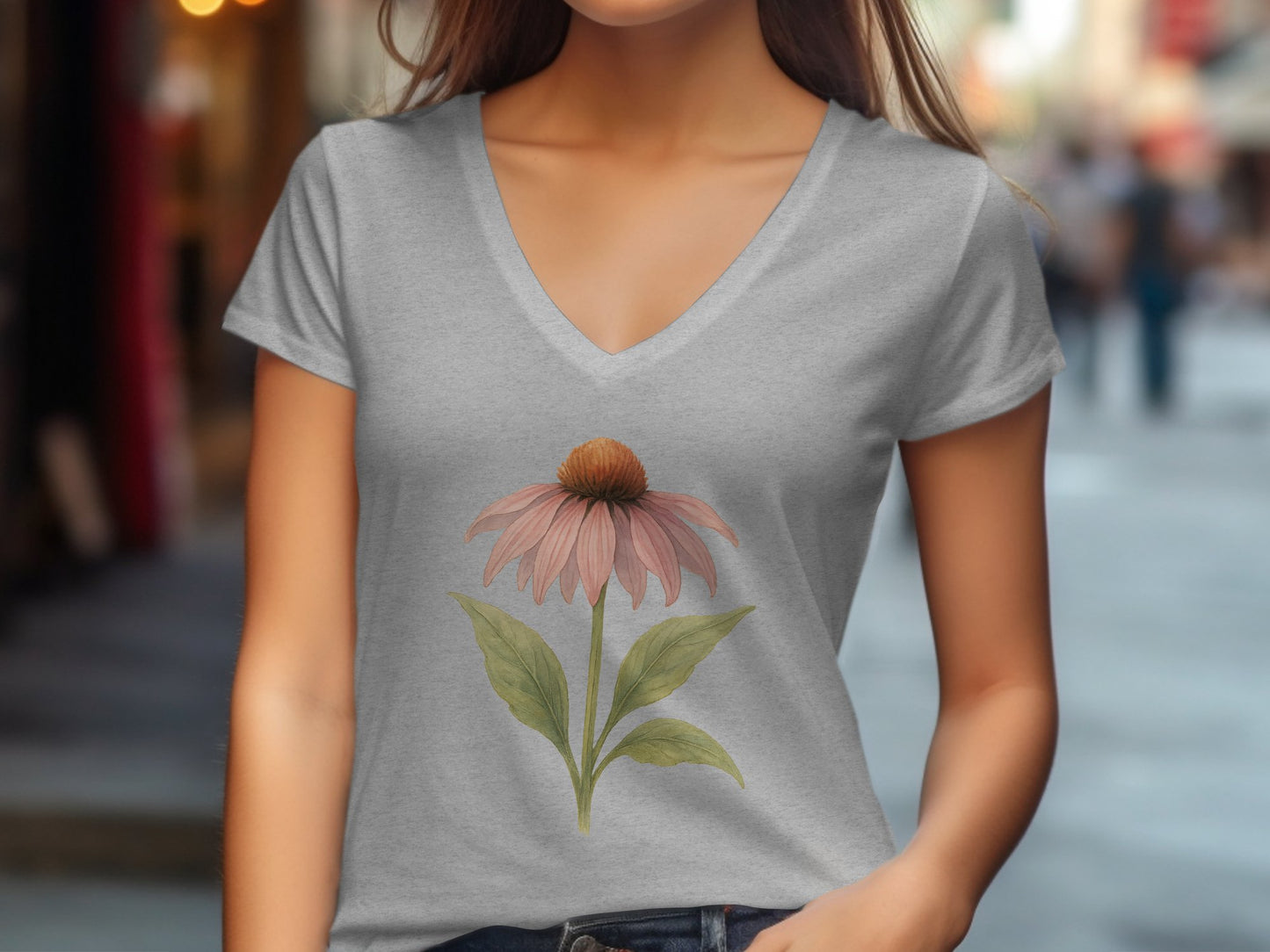 Beautiful Flower Graphic Print V-Neck T-Shirt product