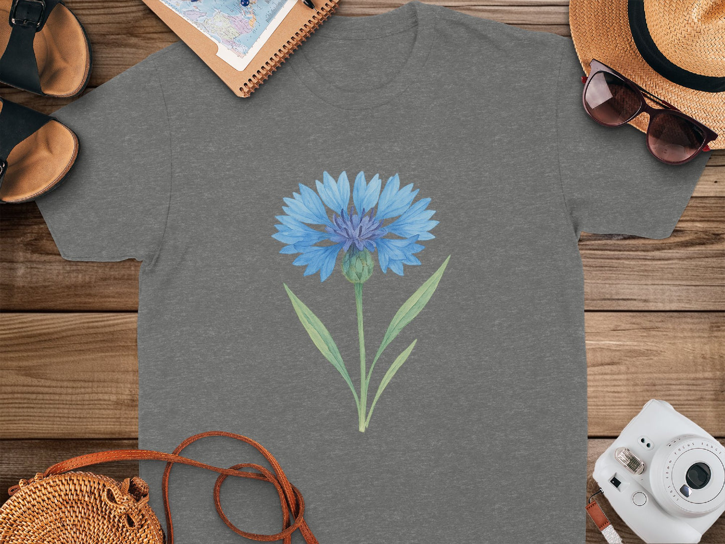 Vibrant Blue Flower Design on Casual T-Shirt product type