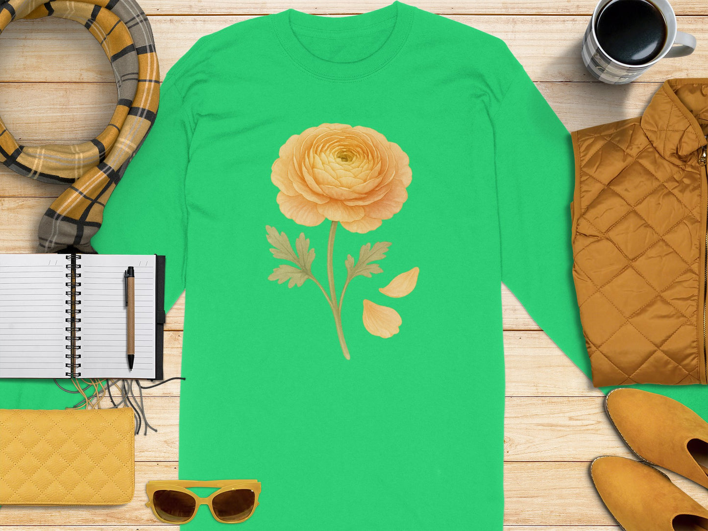 Bright Green Tee with Yellow Flower Print product