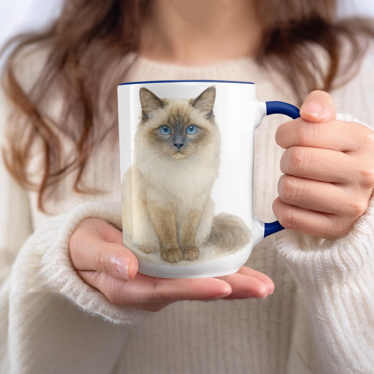 Blue Eyed Cat Print on White Coffee Mug product