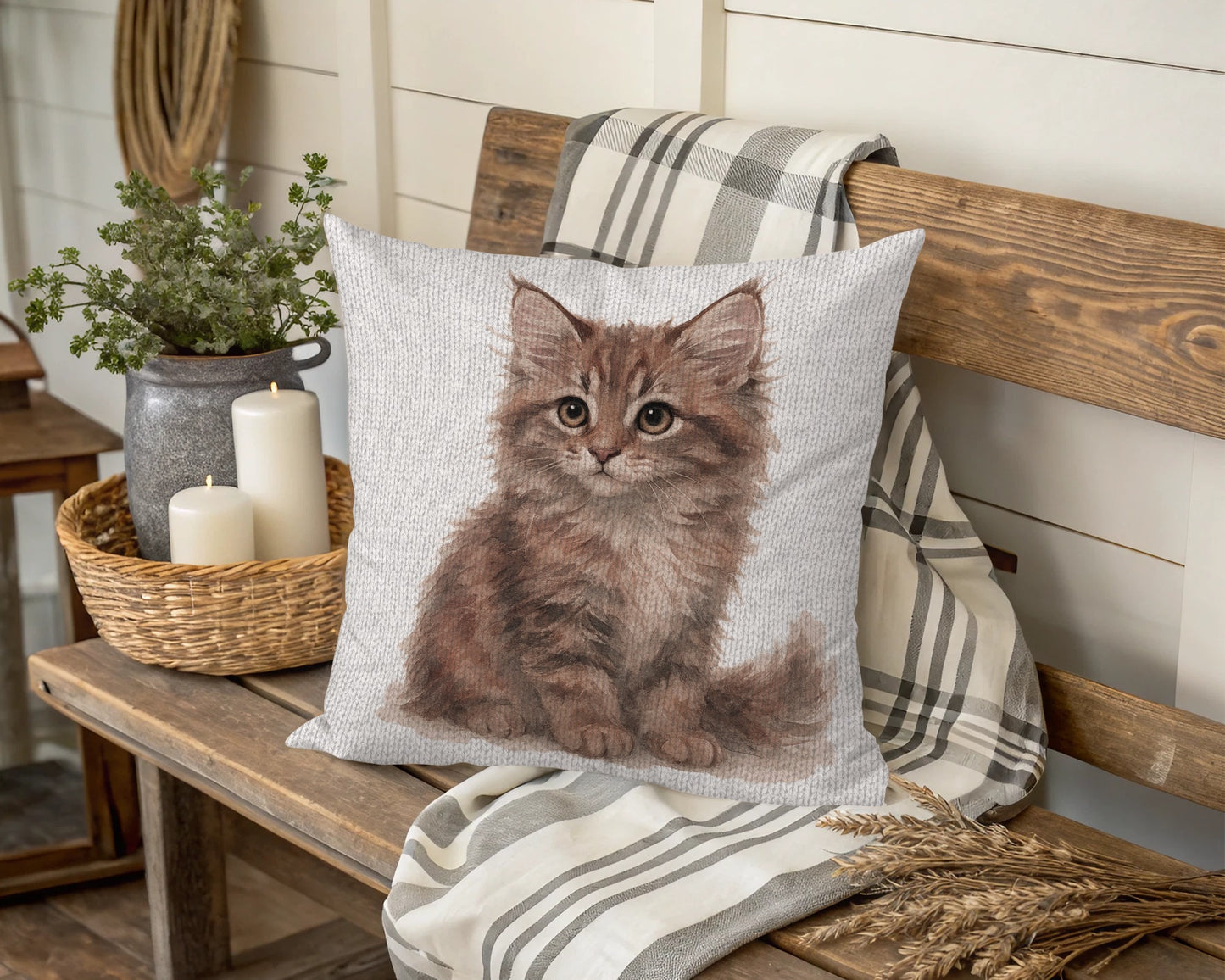 Cute Fluffy Kitten Print Home Decor Pillow product type