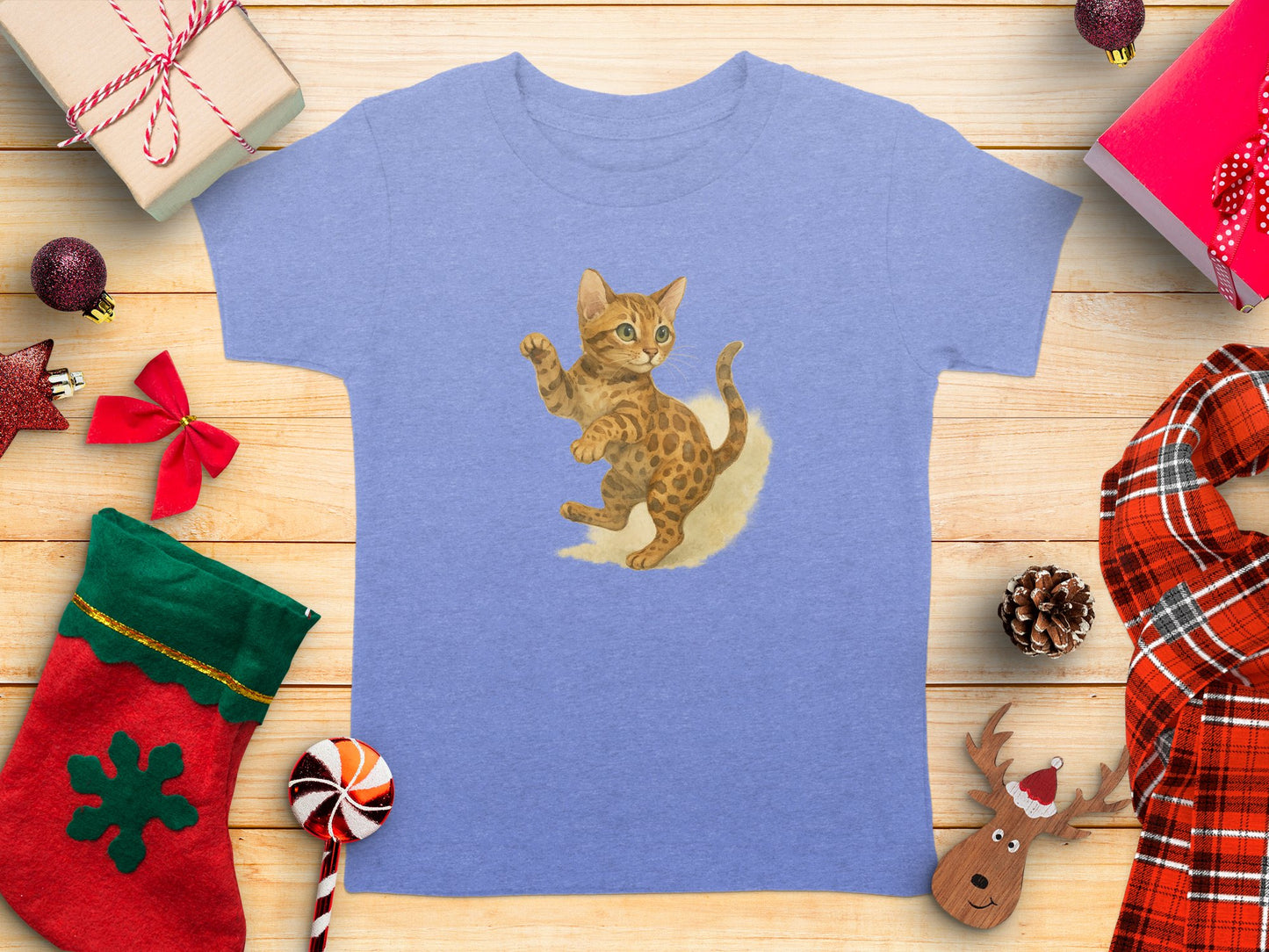 Cute Holiday Leopard Cat Print Kids T-Shirt product