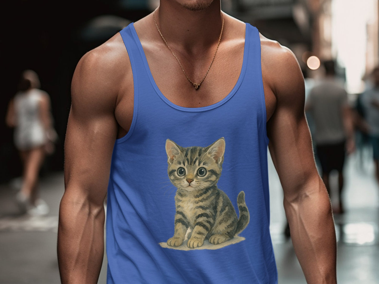 Cute Kitten Graphic Print Blue Tank Top product