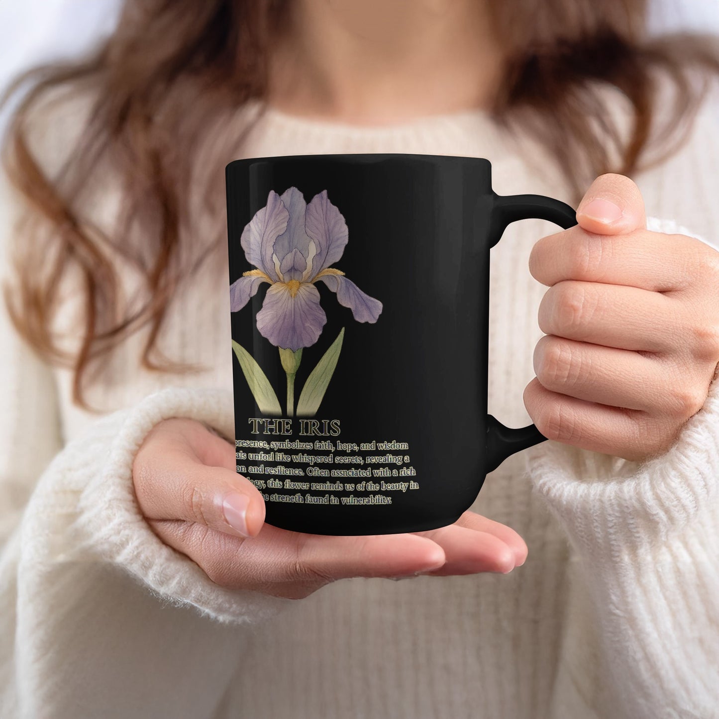 The Iris Flower Design Printed Black Mug Product