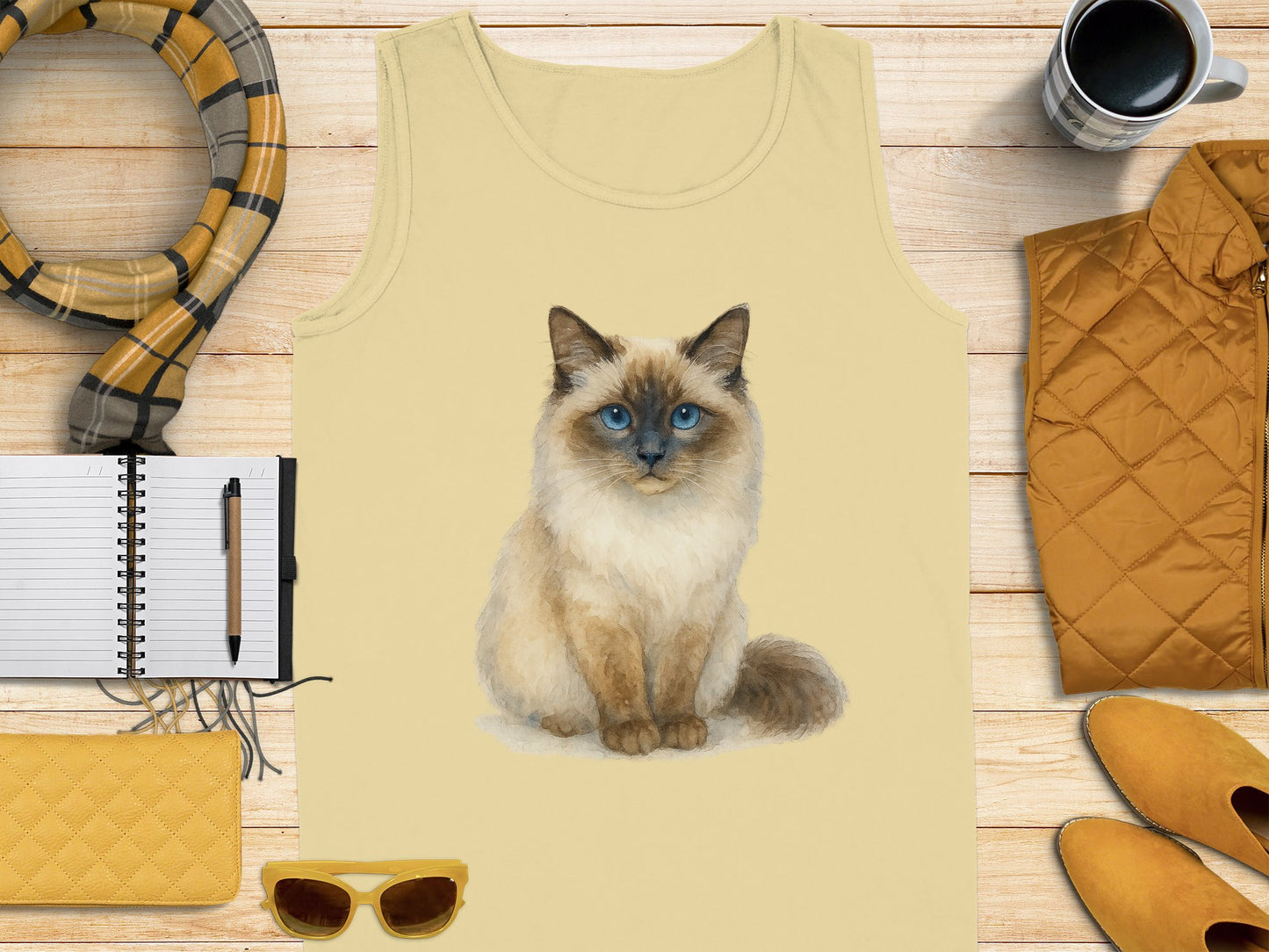 Cute Fluffy Blue-Eyed Cat Print Sleeveless Tank product type