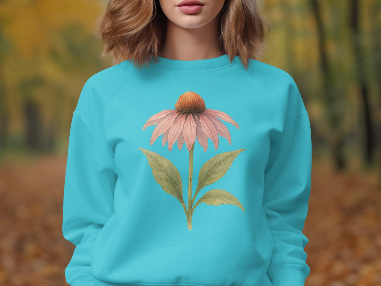 Vibrant Floral Design on Teal Background Sweatshirt product type