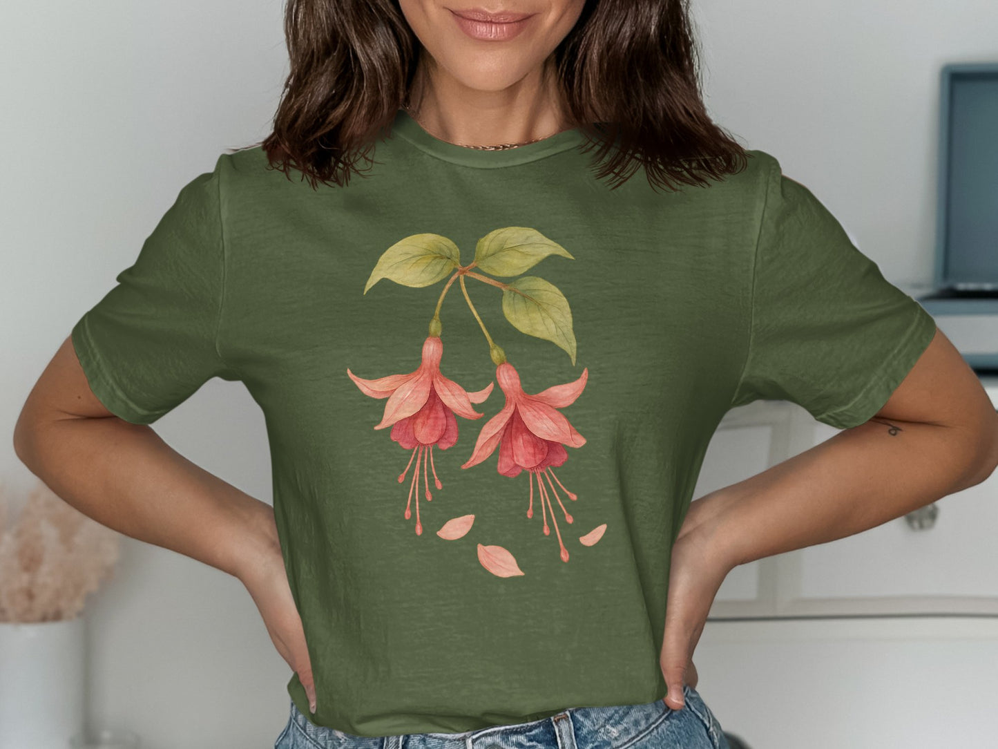 Green T-Shirt with Colorful Floral Graphic product type