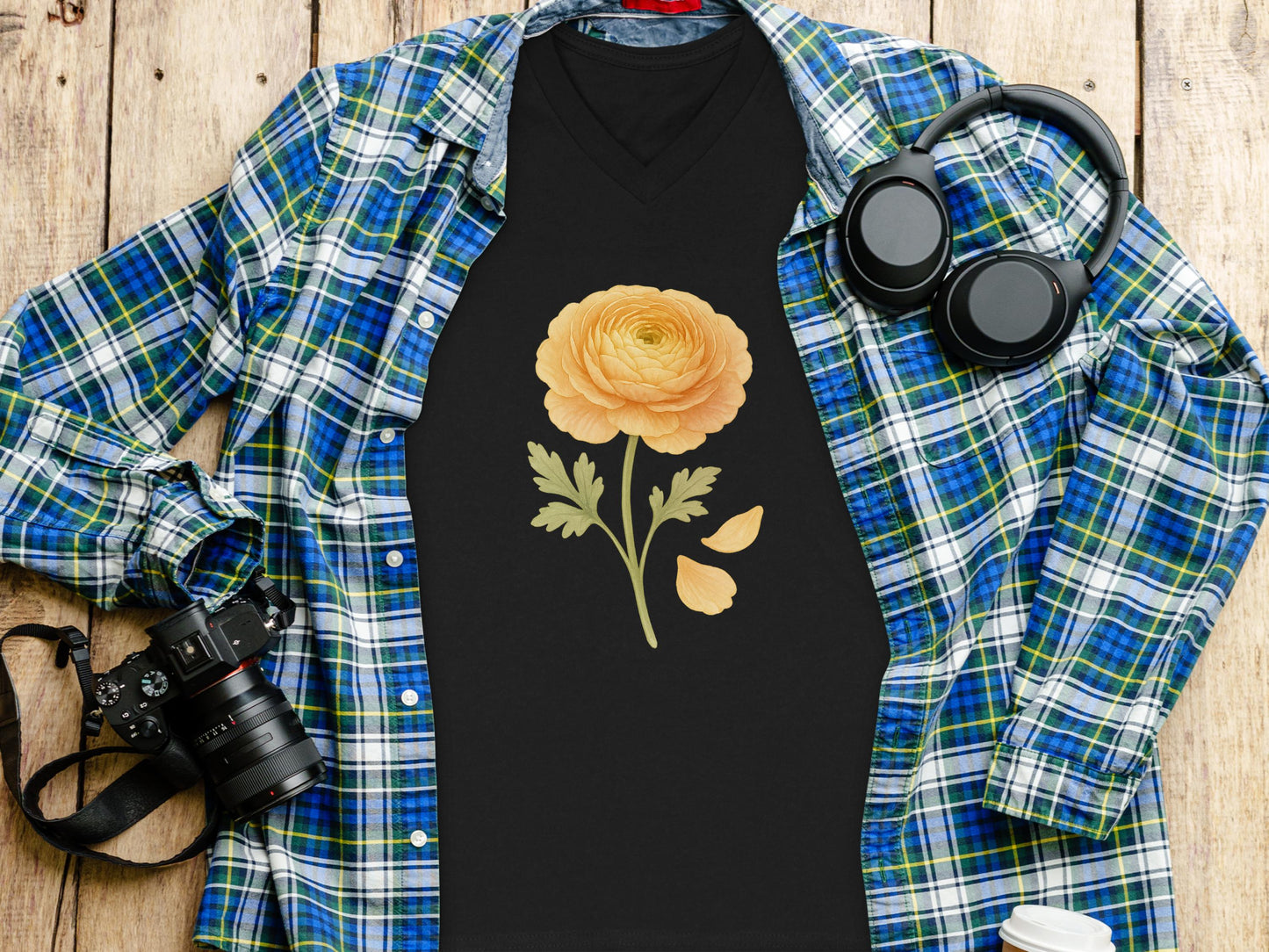 Yellow Flower Graphic V-Neck T-Shirt Fashion product