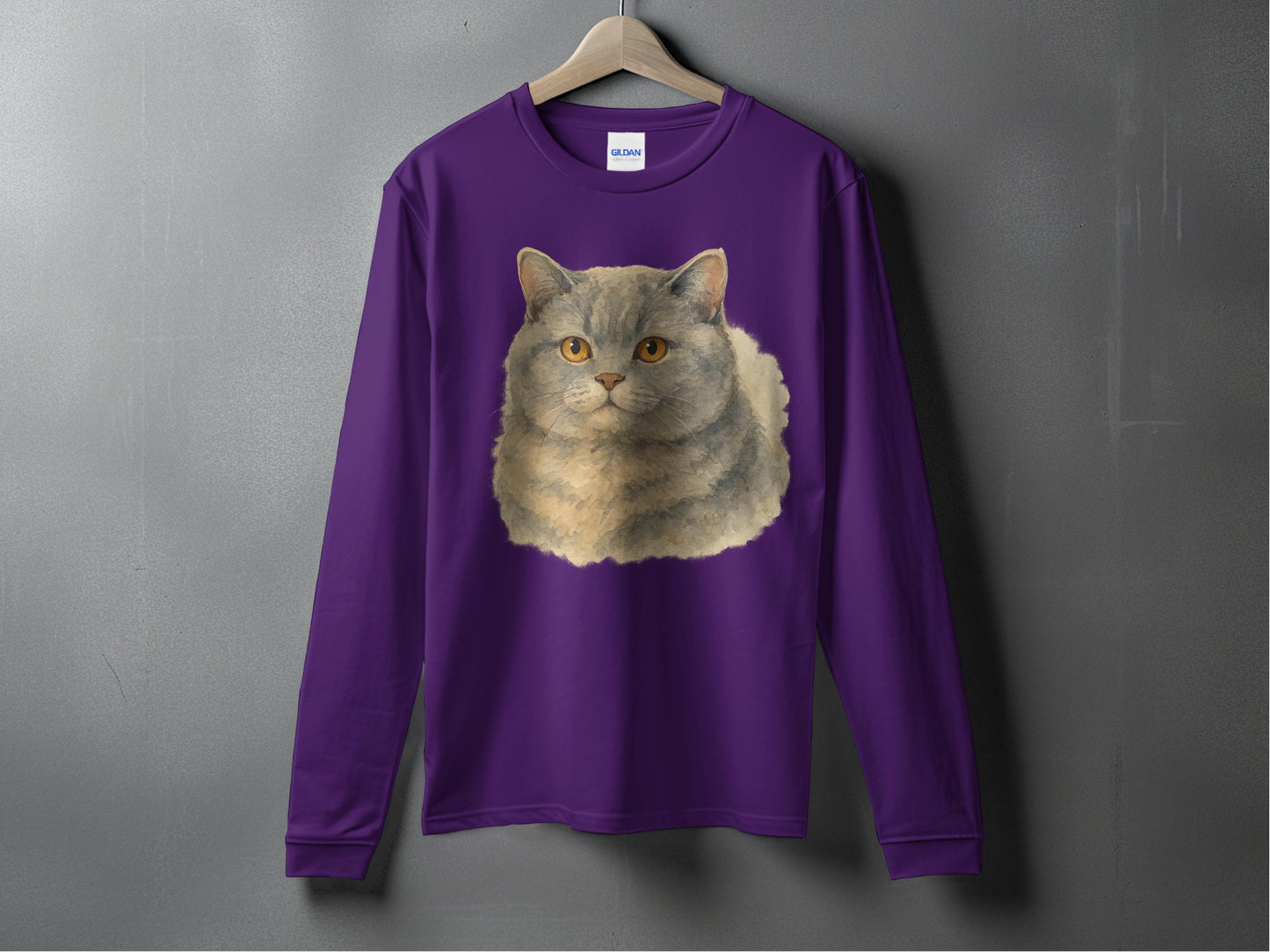 Cute Gray Cat Printed Long Sleeve Shirt product type