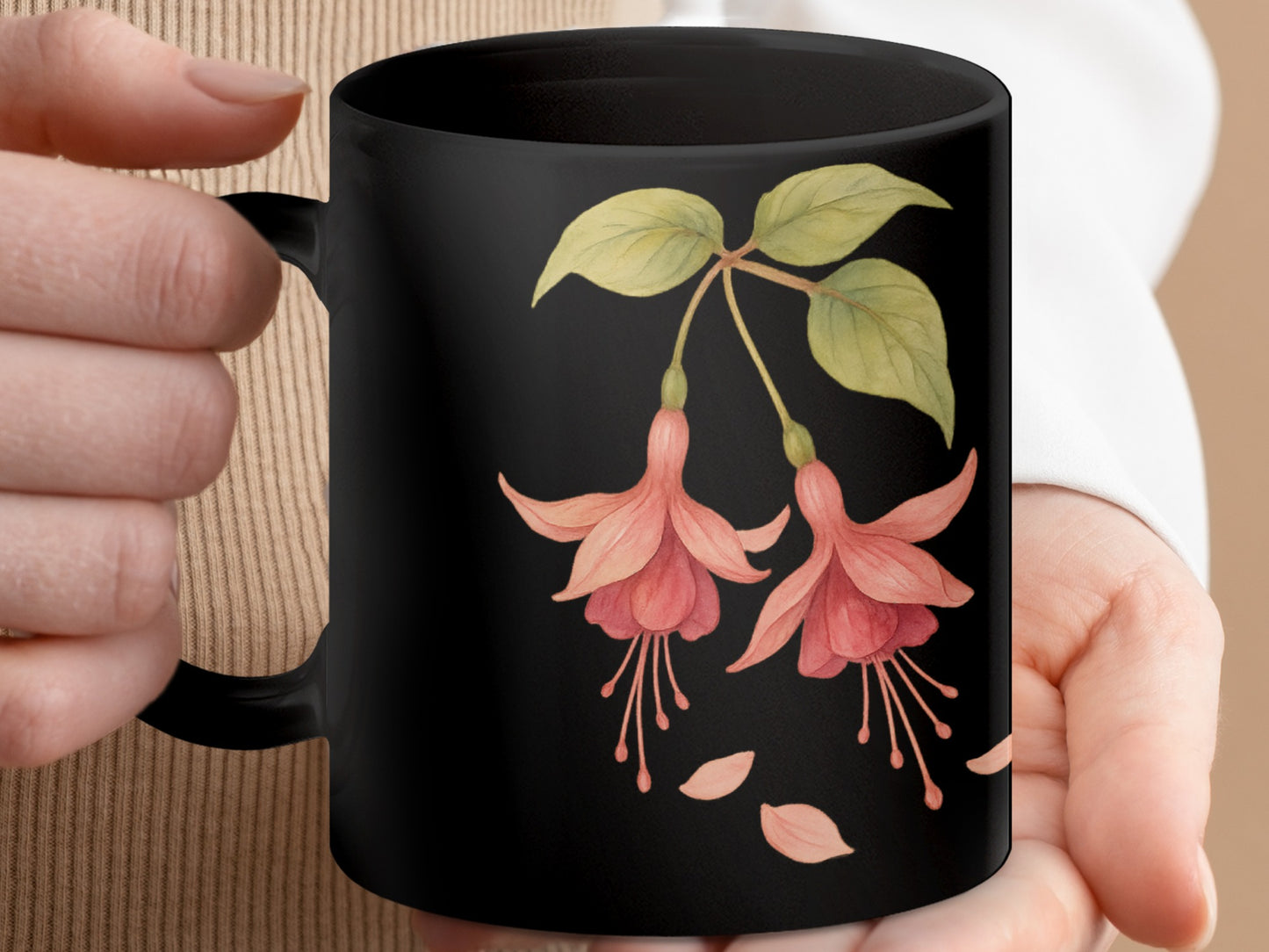 Fuchsia Flower Art Black Coffee Mug product type