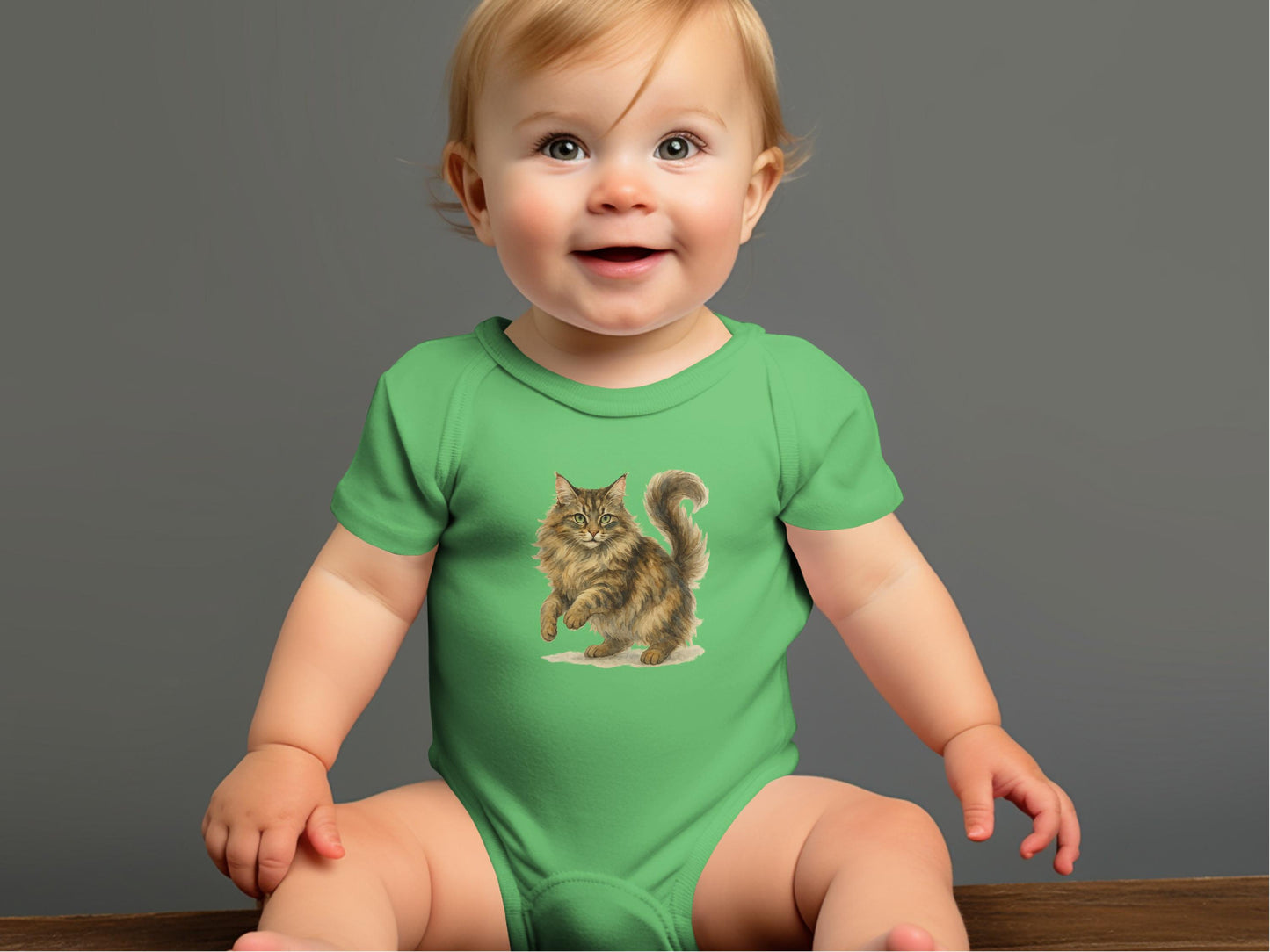 Cute Green Onesie with Cat Print Baby Clothing Product