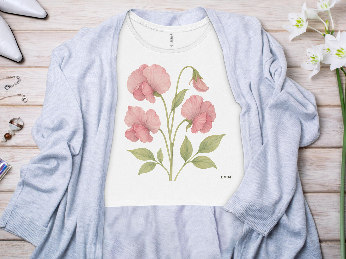 Elegant Floral Print Design on Cozy Apparel product