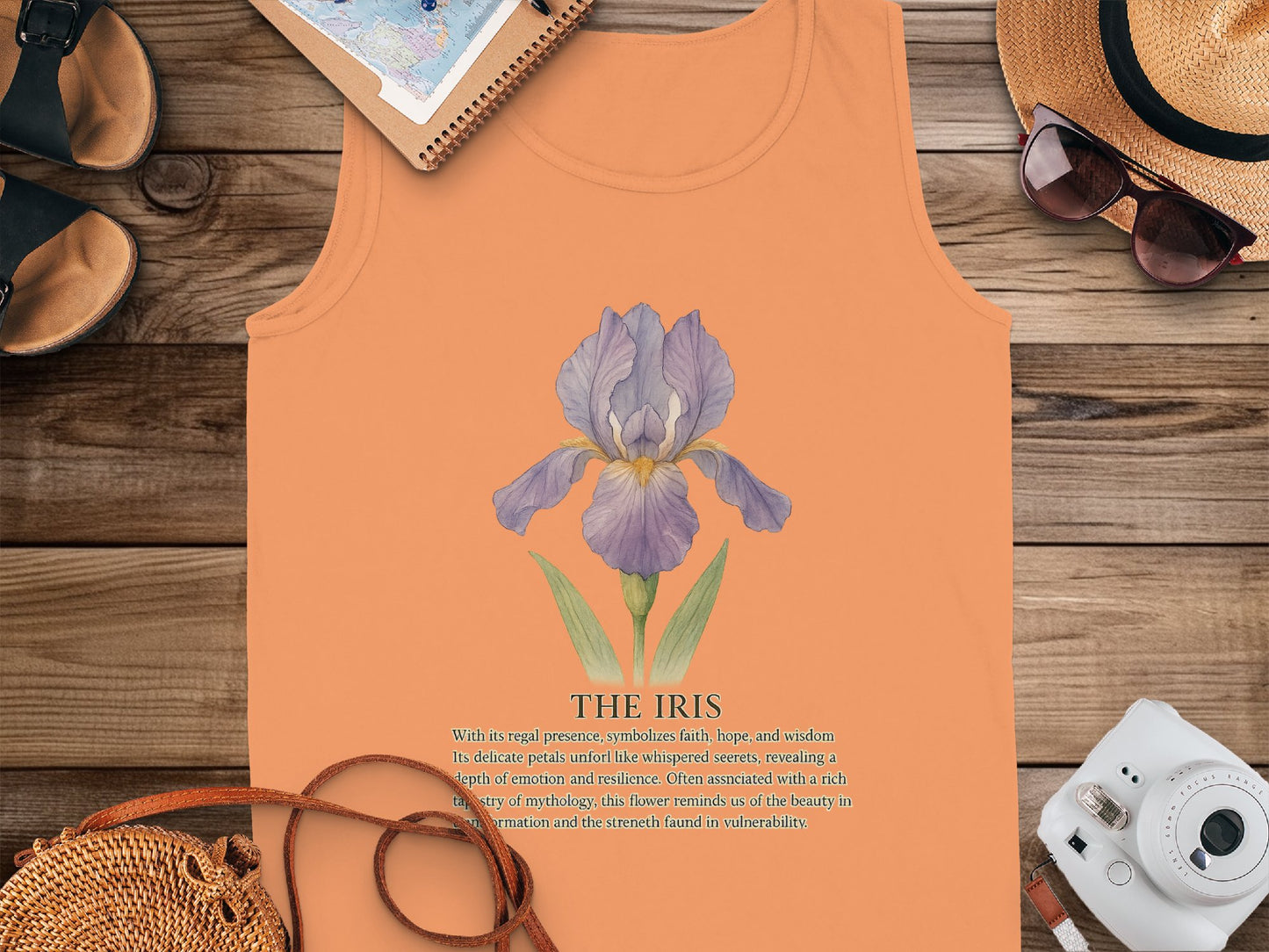 Vibrant Orange Tank Top with Detailed Iris Flower product