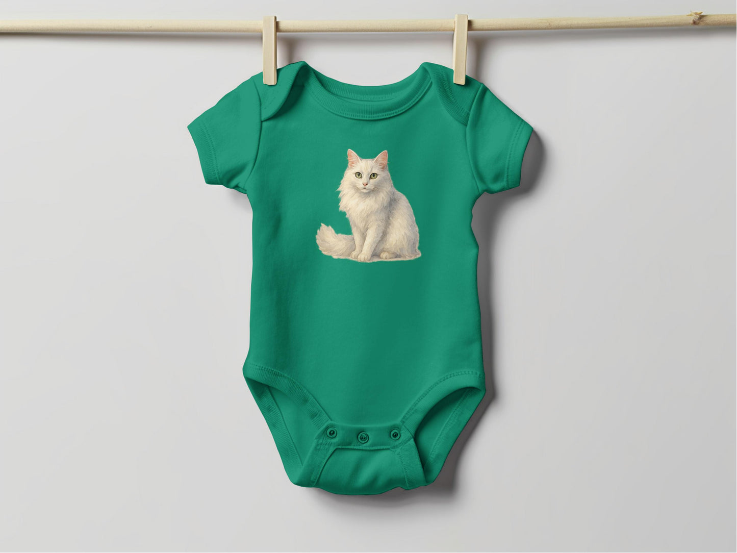 White Cat Printed Green Baby Onesie product