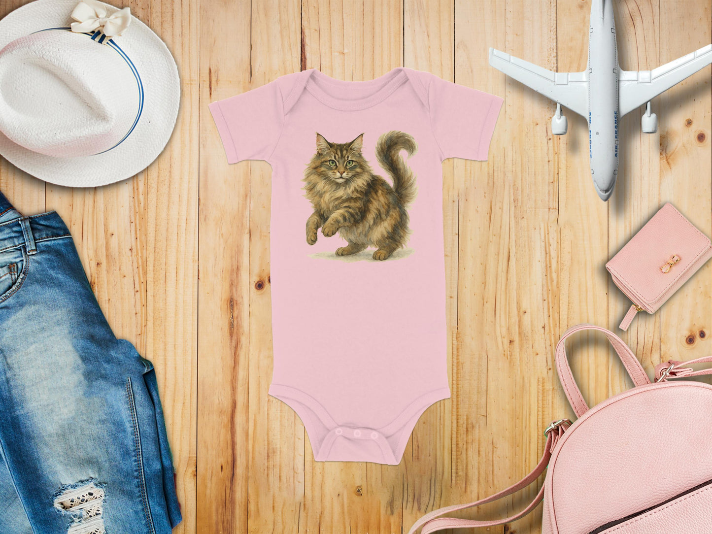 Adorable Cat Print Pink Onesie for Infants Kids product