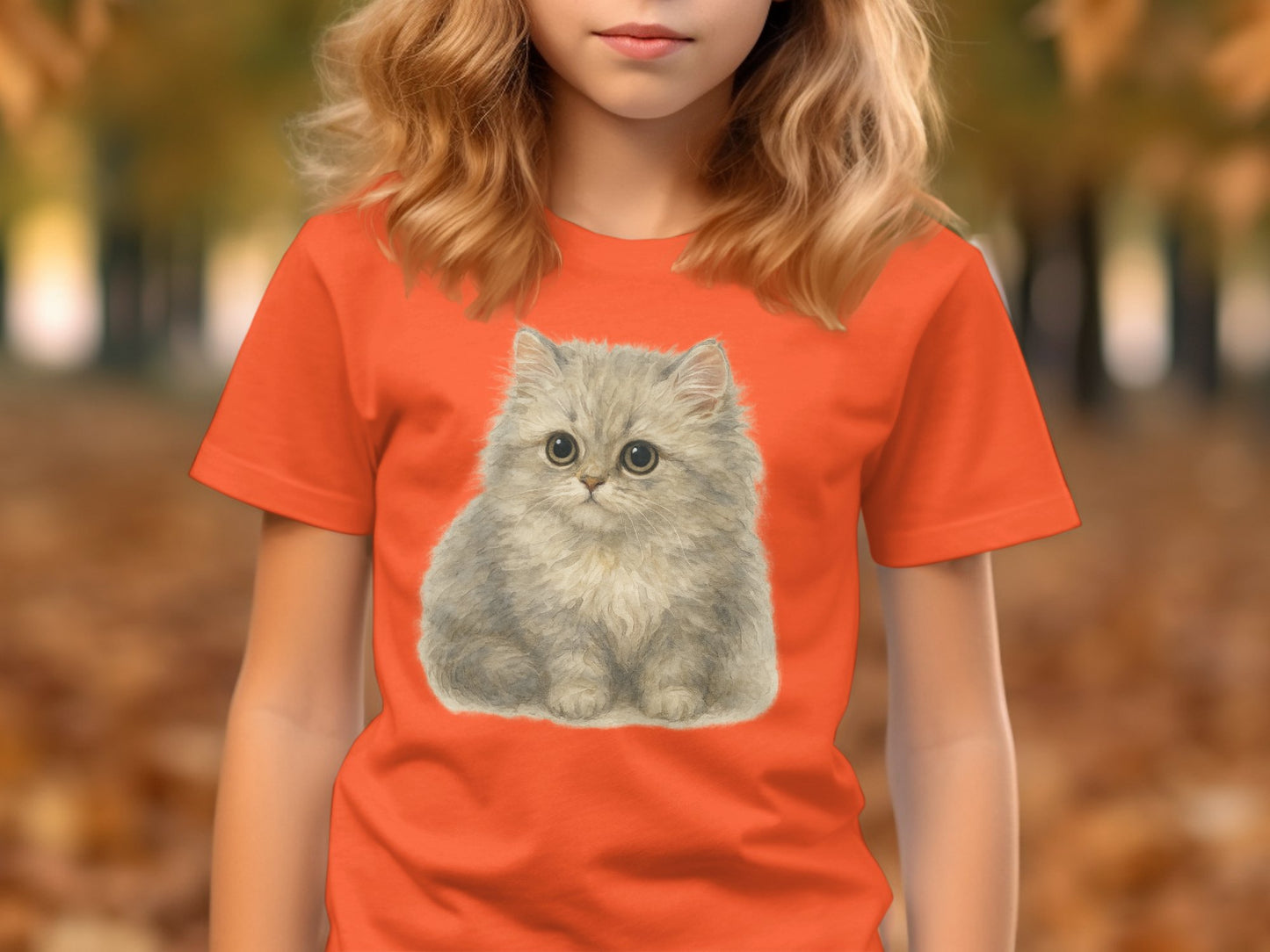 Cute Fluffy Kitten Graphic Print on Red T-shirt product type