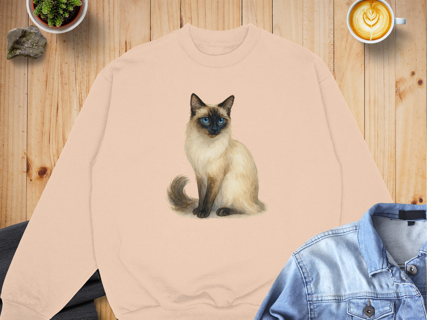 Cozy Beige Sweatshirt With Cute Cat Design product type