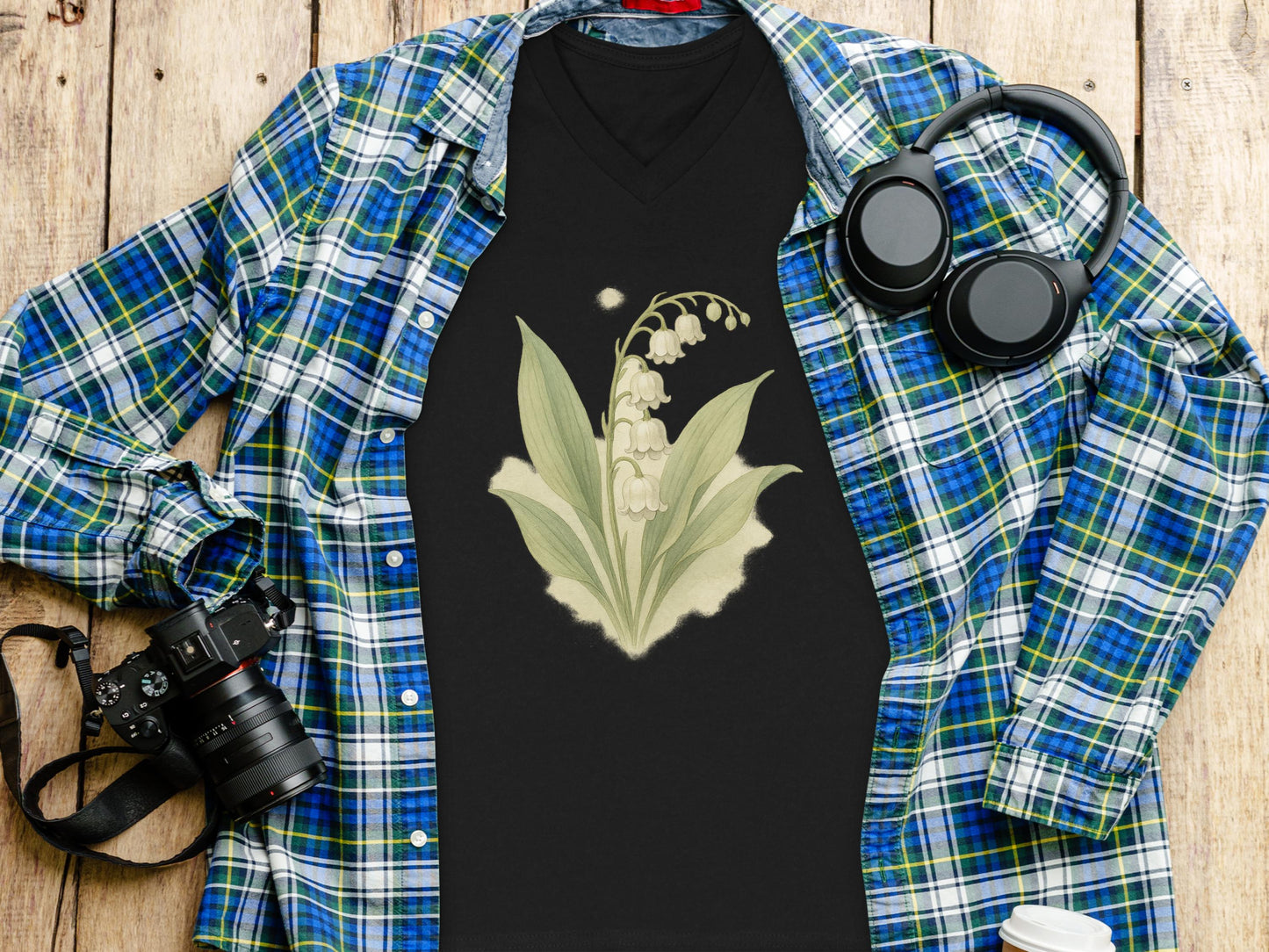 Lily of the Valley Floral Graphic Black T-Shirt product