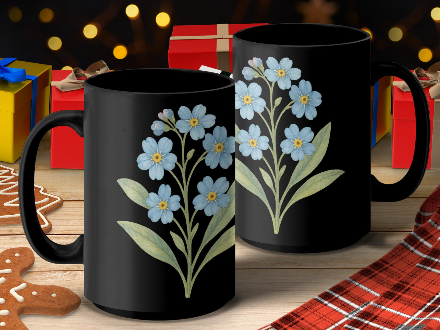 Floral Christmas Gift Black Cup with Blue Flower product