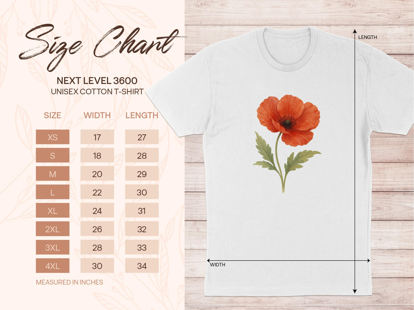 White T-shirt with Red Poppy Flower Design product type