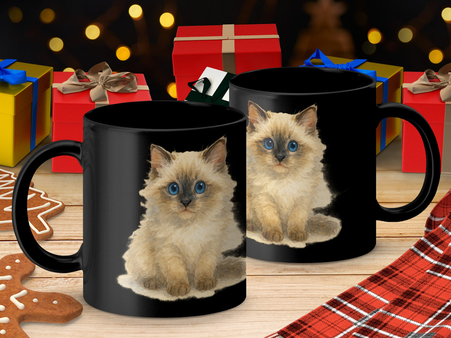 Adorable Kitten Illustration Black Coffee Mug product