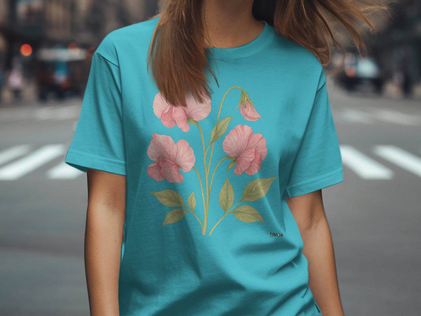 Pink Floral Design on Teal Shirt clothing product
