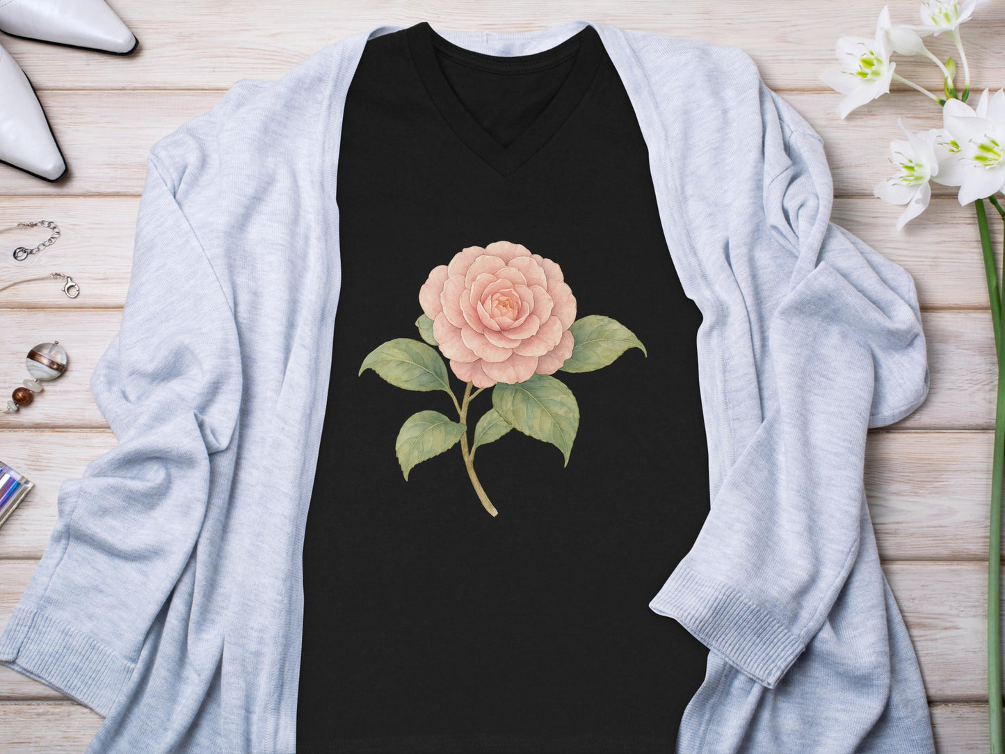 Elegant Floral Printed Black Shirt Vibrant Apparel product