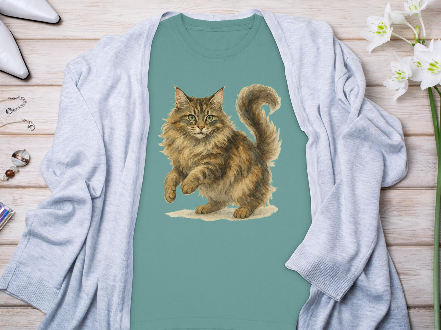 Adorable Fluffy Cat Graphic Illustration T-shirt product