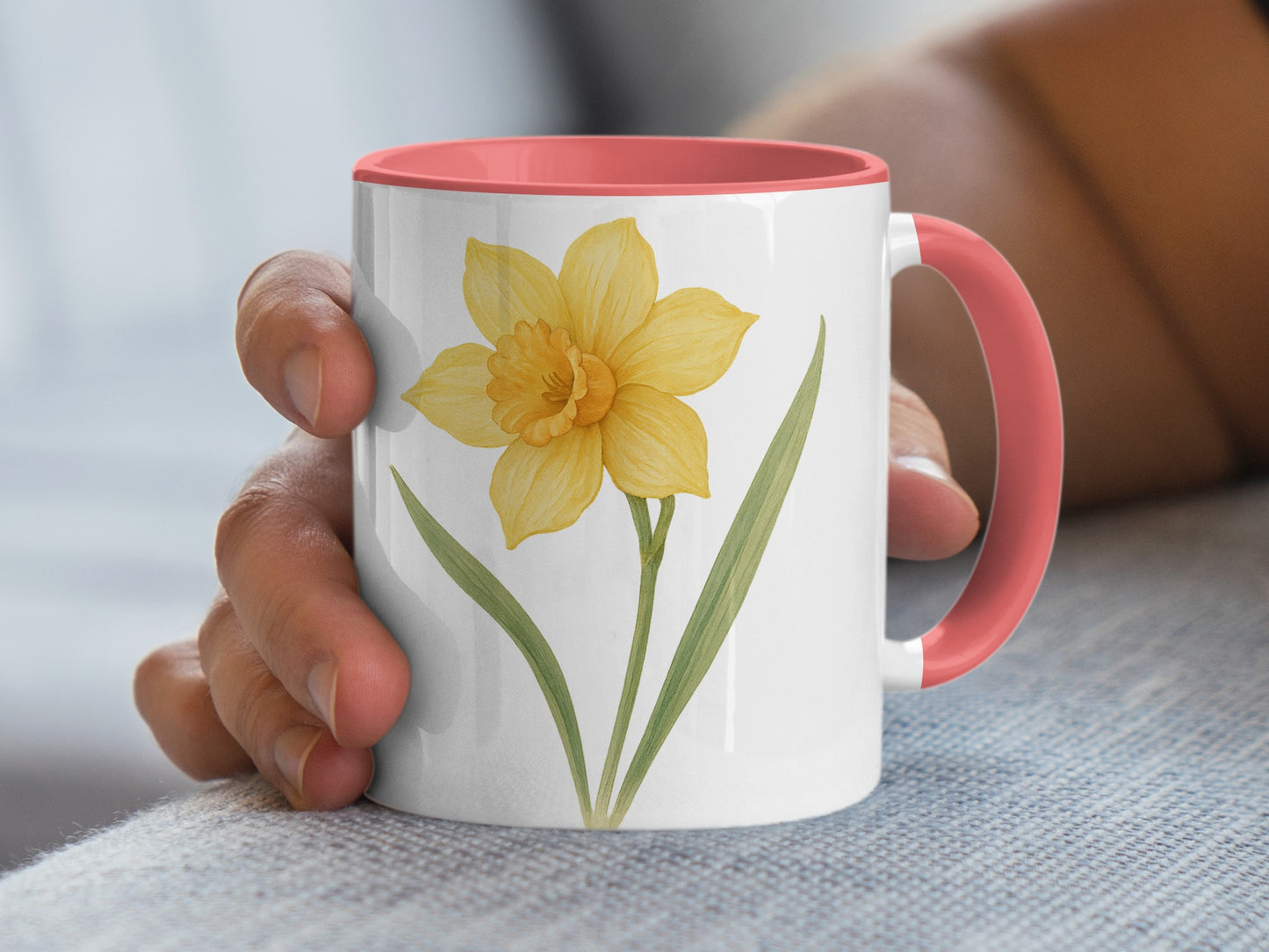 Vibrant Daffodil Design White and Red Accent Mug product type
