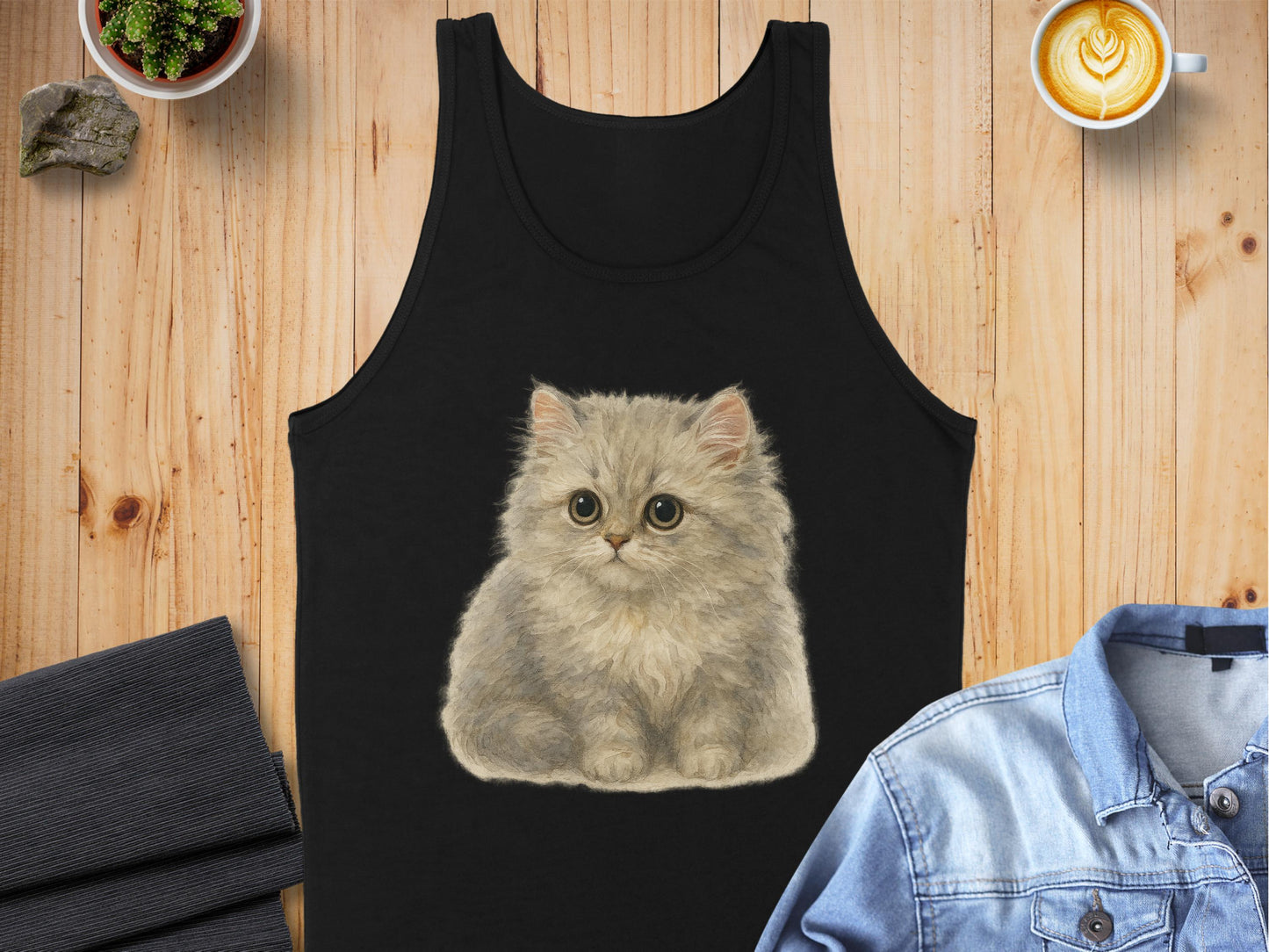 Cute Fluffy Kitten Print on Black Tank Top product
