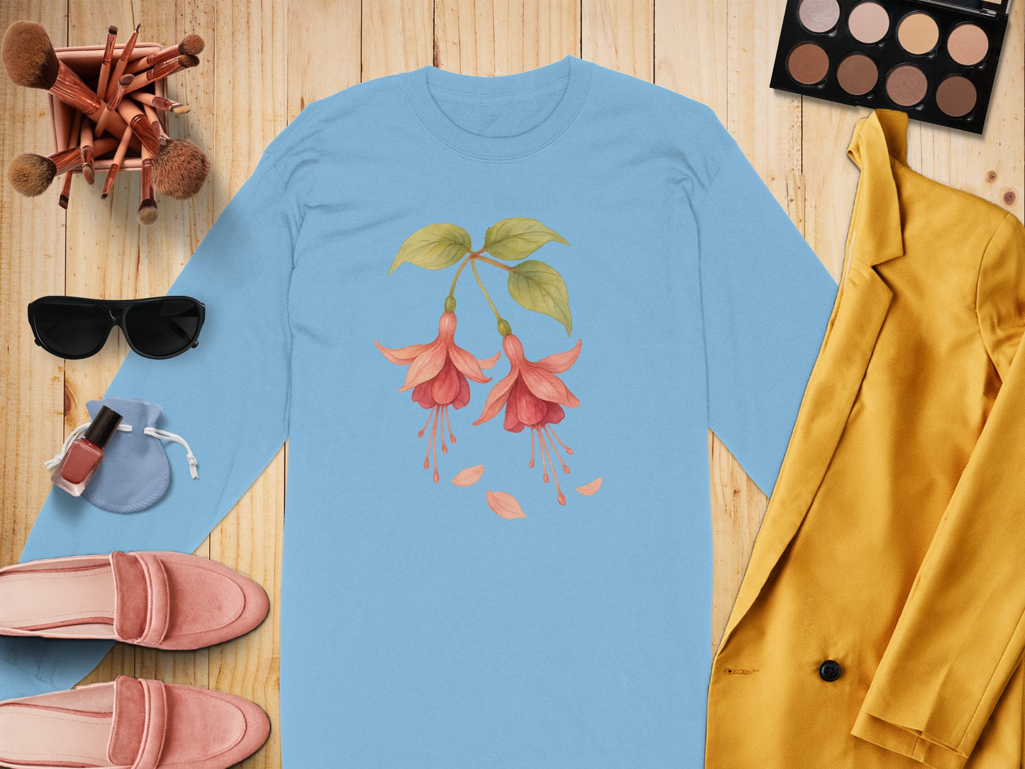 Blue Long Sleeve Shirt with Floral Design product